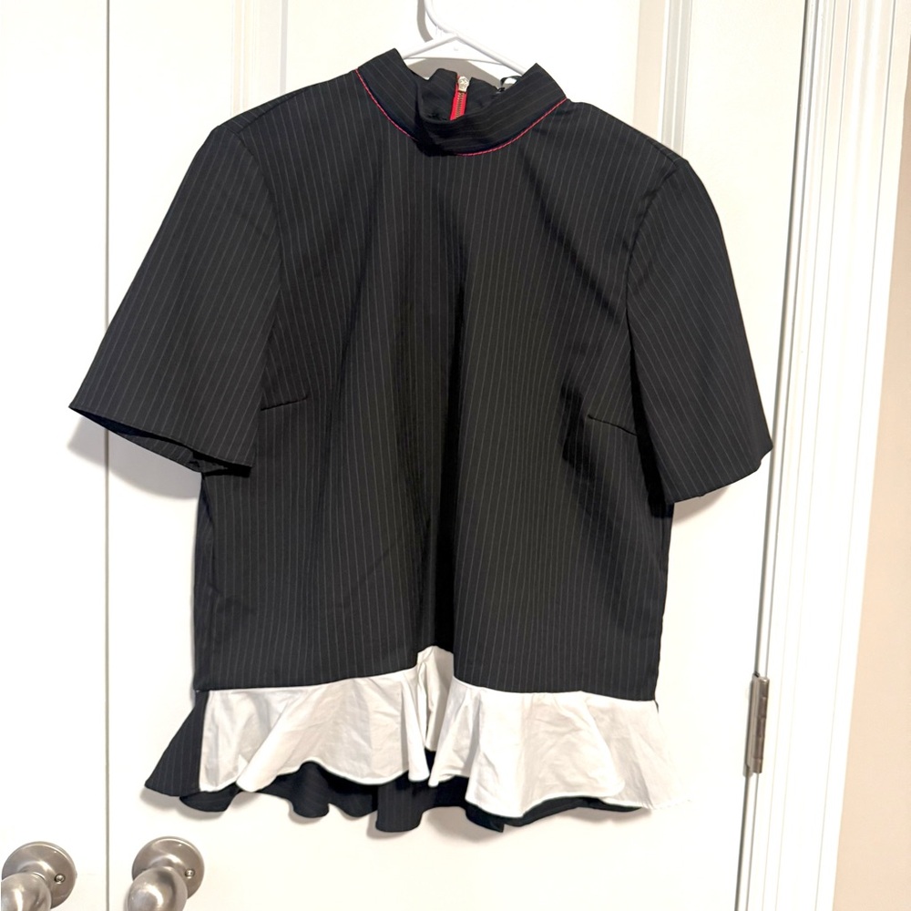 Black and White Ruffle Hem Top Zara